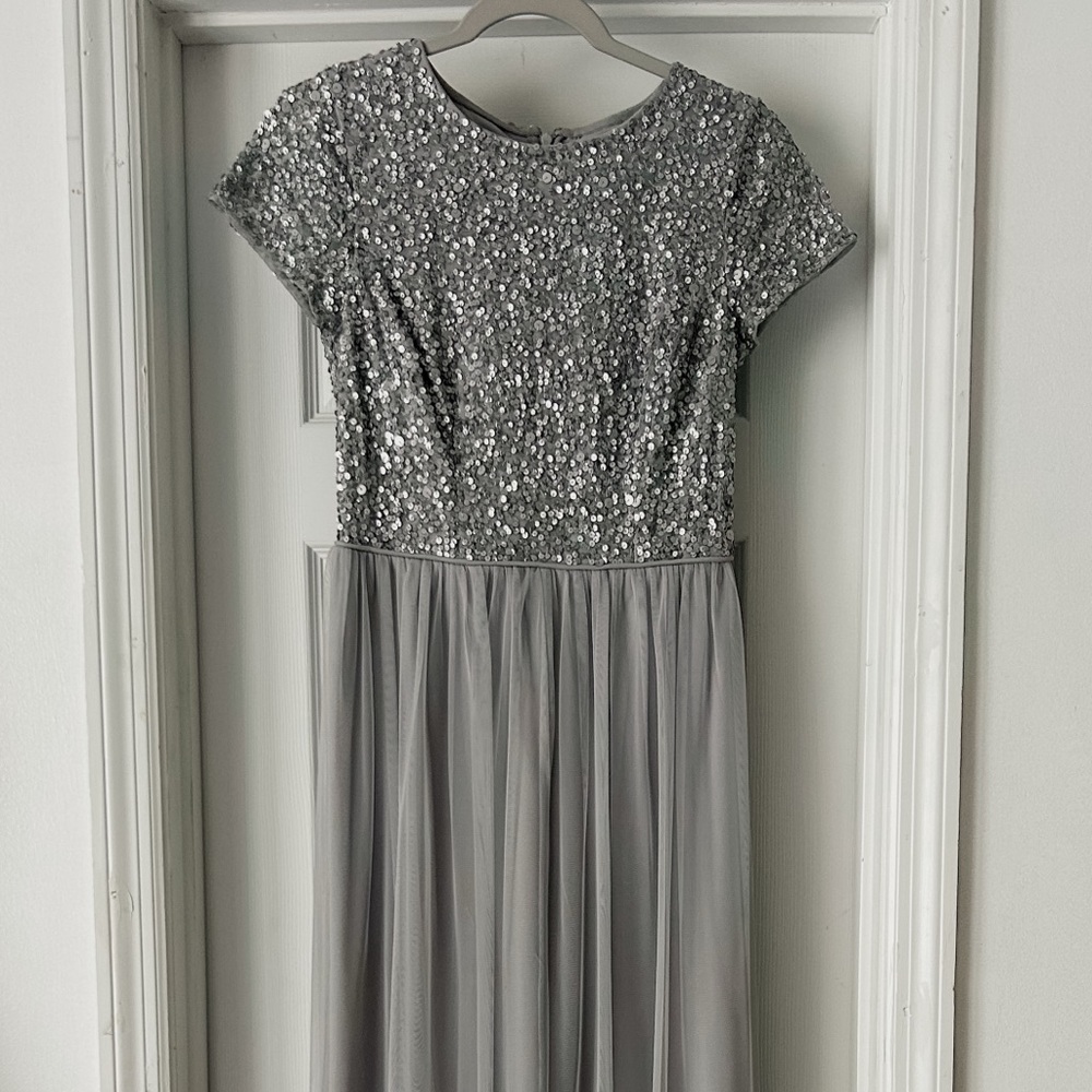 Adrianna Papell Silver Sequin Gown